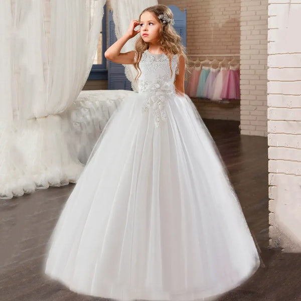 Robe de fille pour cérémonie blanche longue de type princesse pour mariage et bal de soirée