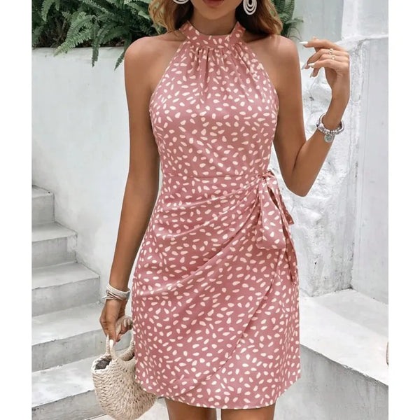 Robe de soirée chic courte à fleurs plissée et col halter élégant