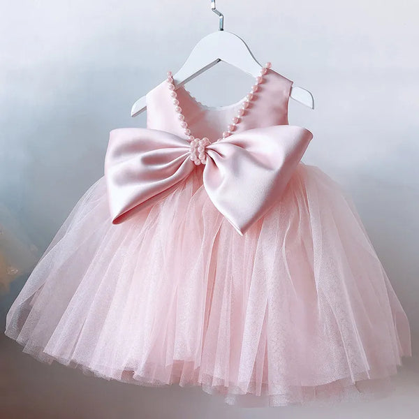 Robe de baptême tutu perlé avec nœud pour fêtes et mariages