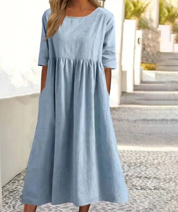 Robe maxi casual en coton et lin décontractée et élégante